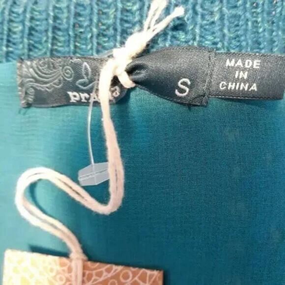 Prana Ellery Sweater Womens Small Mosaic Blue V-Neck Open Knit Ruffled Hem NWT - Picture 7 of 11